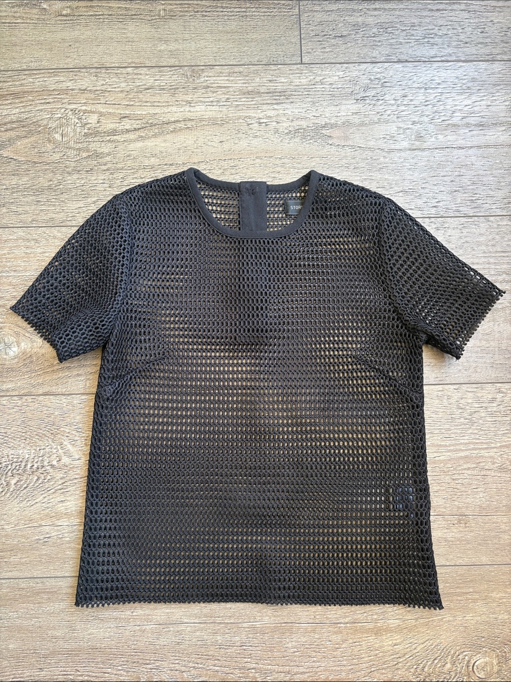 Storm & Marie Denmark Black Fishnet Mesh Style Short-Sleeve Boxy Shirt Size 36